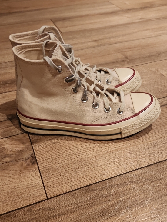 Converse Shoes - Converse High-Top Sneakers in Cream with Red Trim